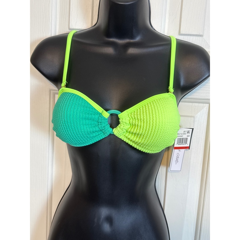 Salt & Cove‎ Mint Green Bikini Top Textured Swimsuit Ring Accent XS